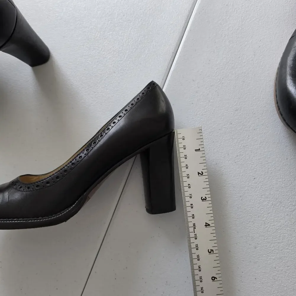 Y2K Antonio Melani Shoes Womens 7.5M Black Leather Block Heel Round Toe Pumps